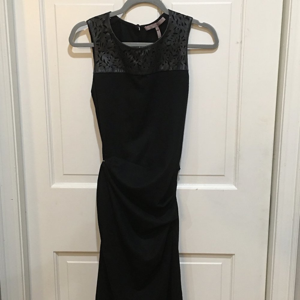 Halston Heritage Black Dress - Leather Detailing